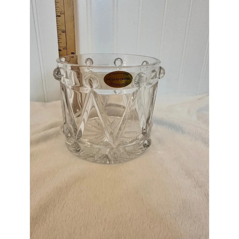 Teleflora Crystal Drum Vase Home Decor Clear Excellent Bohemian Lead Crystal Vtg